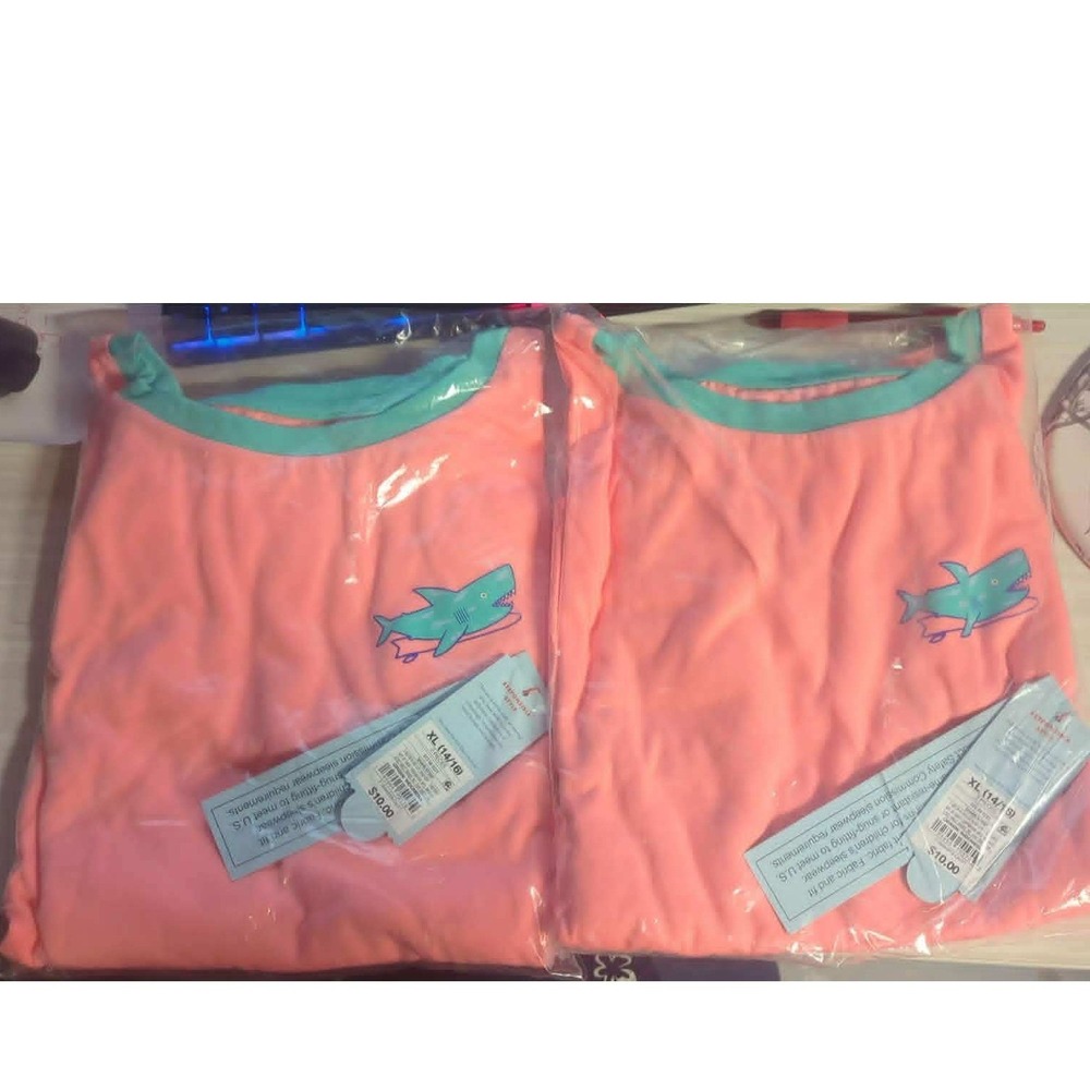 2 PACK! Cat & Jack GIRLS‎ Shark Pajama Set Coral Teal SUMMER SHORTS XL 14/16 NWT